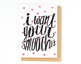 Long Distance Love Card - Funny Valentine Card - Happy Anniversary Card - I Want Your Smooches - I Miss You - I Love You Card