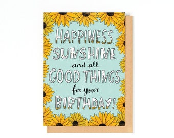 Sunflower Birthday Card - Happy Birthday Greeting Card - Sunflower Illustration - Flowers - Birthday Wishes