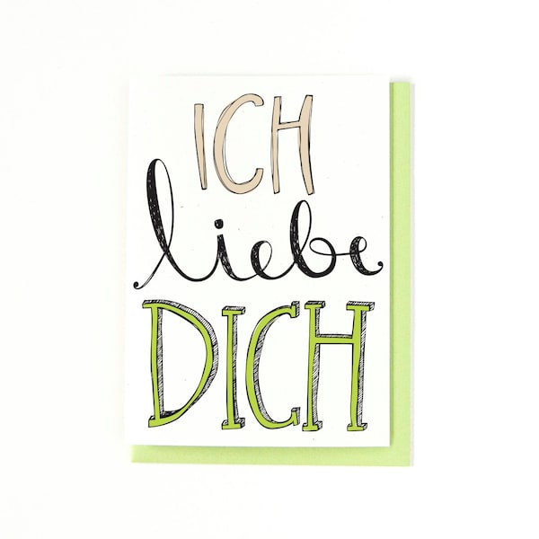 Ich Liebe Dich Card - German Love Card - Grußkarte - German I Love You Card - Deutsch Card - Anniversary Card - I Love You