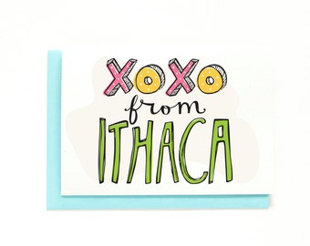 Ithaca New York Card - Miss You Card - Long Distance Relationship - Just Because Card - Upstate New York - Wish You Were Here - XOXO