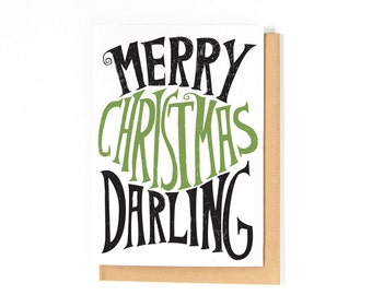 Christmas Love Card - Merry Christmas Darling - Long Distance Relationships - Christmas Greeting Card - Romantic Christmas Card - Lettering