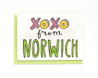 Norwich New York Card - Miss You Card - Long Distance Relationship - Just Because Card - Upstate NY - I Love NY - XOXO Greeting Card