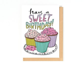 Cupcake Birthday Card - Happy Birthday Greeting Card - Cupcake Illustration - Cute Birthday Card -  Birthday Gift Idea - Bday Card - Friend