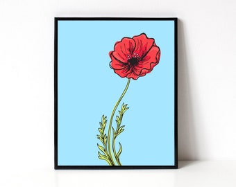 8x10 Art Print - Poppy Illustration - Wall Art - Office Art Print - Floral Illustration - Kitchen Wall Art - Flower Art - Home Decor