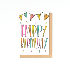 Happy Birthday Card Bday Card Bunting Birthday Greeting Card Card for Friend Best Friend Birthday Card Hand-lettering image 1