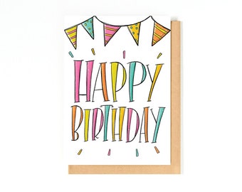 Happy Birthday Card - Bday Card - Bunting - Birthday Greeting Card - Card for Friend - Best Friend Birthday Card - Hand-lettering
