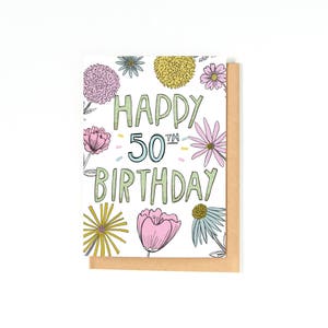 50th Birthday Card - Happy Birthday Card - 50 Card - Bday Card - Friend Birthday Card - Hand-lettering- Happy 50th - Card For Her