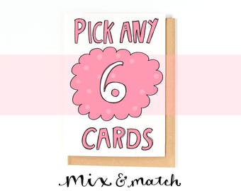 Mix And Match Any 6 Greeting Cards - Bundle Pack - Assorted Greeting Cards - Mixed Set Of Cards