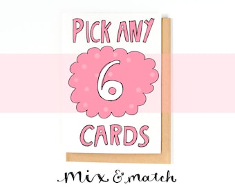 Mix And Match Any 6 Greeting Cards - Bundle Pack - Assorted Greeting Cards - Mixed Set Of Cards