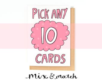 Card Pack - Mix And Match Any 10 Greeting Cards - Bundle Pack - Assorted Greeting Cards - Mixed Greeting Cards - Card Set