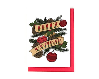 Feliz Navidad Christmas Card - Merry Christmas Card - Spanish Greeting Card - Español - Happy Holidays Card - Hand-lettering