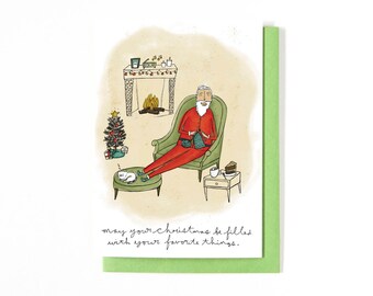 Christmas Card - Knitting Santa Claus - Cozy Christmas Illustration - Merry Christmas Greeting Card - Happy Holidays Card - Merry Christmas