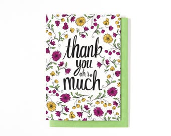 Thank You Card - Wedding Thank You Card - Birthday Thank You Card - Greeting Card - Flowers - Floral Illustrations - Thanks Card