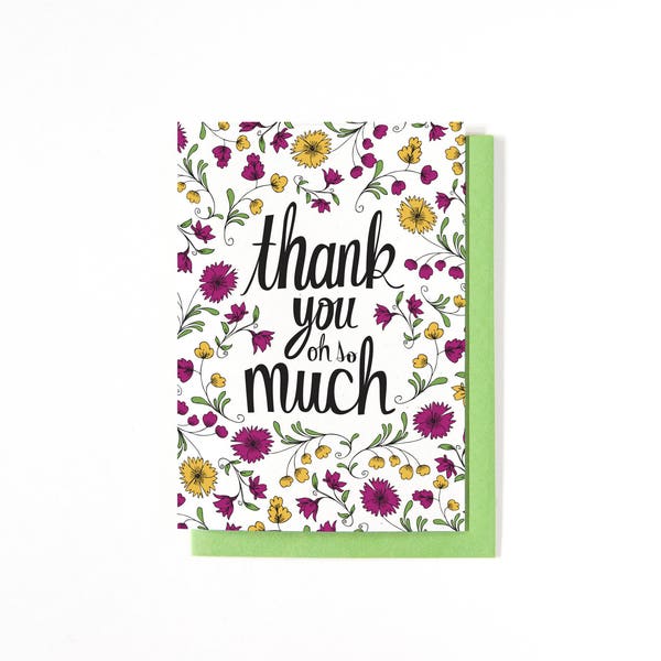Thank You Card - Wedding Thank You Card - Birthday Thank You Card - Greeting Card - Flowers - Floral Illustrations - Thanks Card