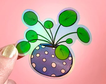 Holographic Plant Sticker - Pilea Peperomioides - Plant Lady Sticker - Chinese Money Plant Sticker - Vinyl Sticker