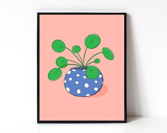 Pilea Peperomioides Plant Illustration - 8x10 Pilea Art Print - Chinese Money Plant - Wall Art - Plant Lady Art Print - Gift For Plant Lover