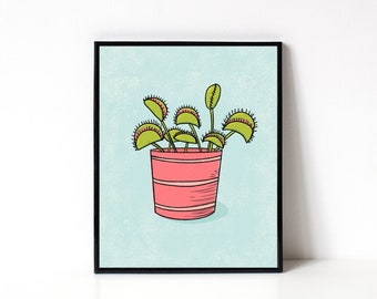 Venus Flytrap Plant Illustration - Houseplant 8x10 Art Print - Plant Love - Plant Art - Plant Lady Gift - Gardening - Plants Wall Art