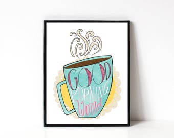 Coffee Art - Kitchen Wall Art - Coffee Art Print - Coffee Lover Gift - Hostess Gift Idea - 8x10 - Illustration - Typography