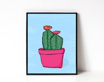 Cactus Illustration 8x10 Print - Plant Lady Gift - Floral Art Print - Plant Wall Art - Cactus Art - Office Art Print - Kitchen Wall Art