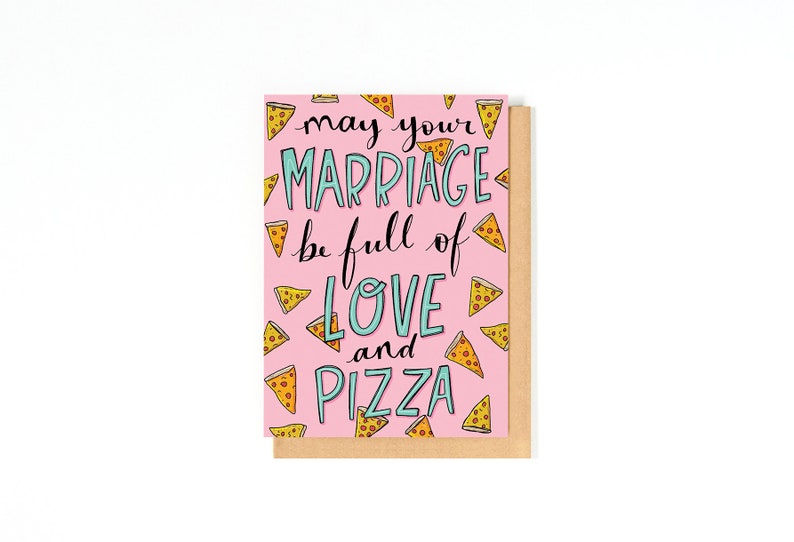 Pizza Wedding Card Congratulations Wedding Card Love Pizza Funny Wedding Greeting Card Happy Wedding Day Card Pizza Illustration image 2