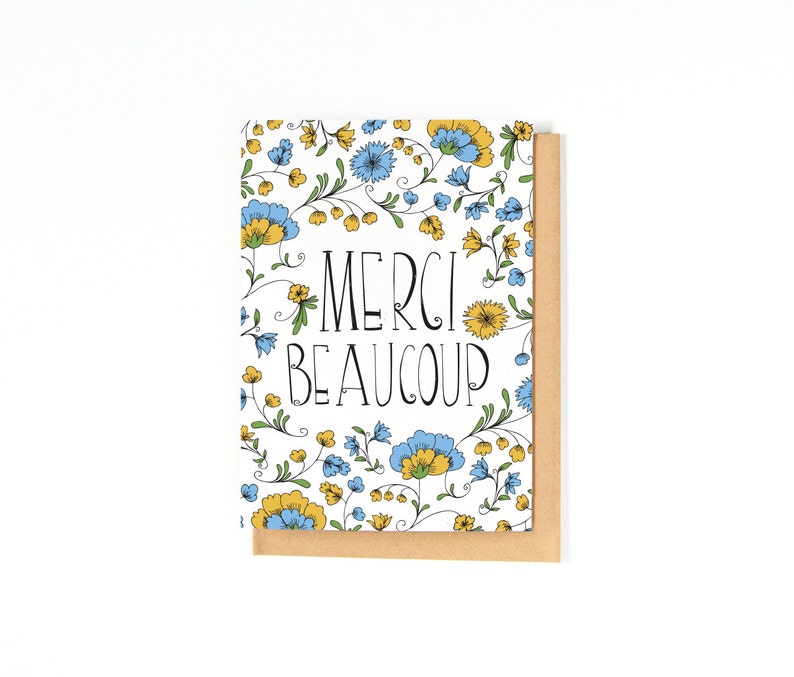 Thank You Card Merci Beaucoup Card Wedding Thank You Card French Card Bridal Shower Thank You Floral image 1