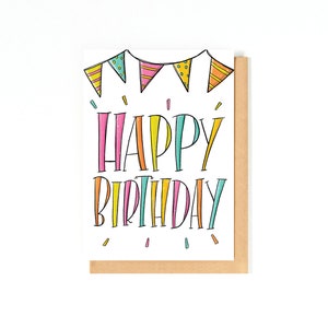 Happy Birthday Card Bday Card Bunting Birthday Greeting Card Card for Friend Best Friend Birthday Card Hand-lettering image 2