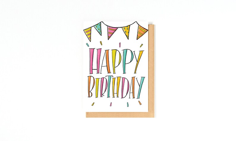 Happy Birthday Card Bday Card Bunting Birthday Greeting Card Card for Friend Best Friend Birthday Card Hand-lettering image 2