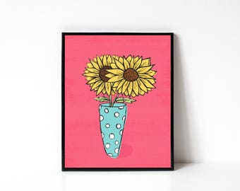 Sunflower Art Print - 8x10 Illustration - Plant Lady Gift Idea - Floral Art Print - Plant Wall Art - Sunflower Art -  Kitchen Art Print