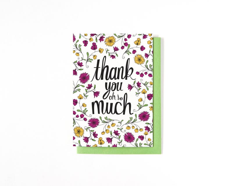 Thank You Card Wedding Thank You Card Birthday Thank You Card Greeting Card Flowers Floral Illustrations Thanks Card image 1