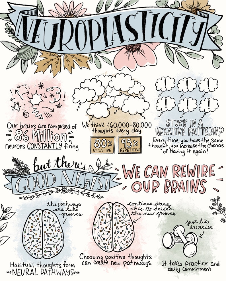 Sketchnote Collection Compassion, Journaling, Mindfulness/Self-Compassion/Gratitude, Mindset, Neuroplasticity Therapy Self Care 8x10 Pack image 6