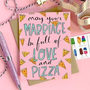 Pizza Hochzeitskarte - Glückwunsch Hochzeitskarte - Love Pizza - Lustige Hochzeitskarte - Happy Wedding Day Card - Pizza Illustration