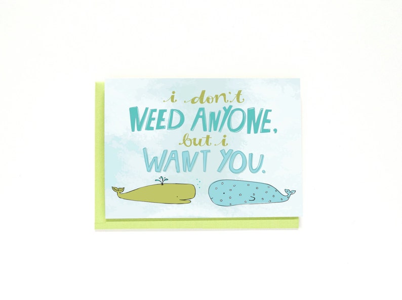 Cute Love Card Whales Illustration Anniversary Card I Love You Card Valentine's Day Card image 1