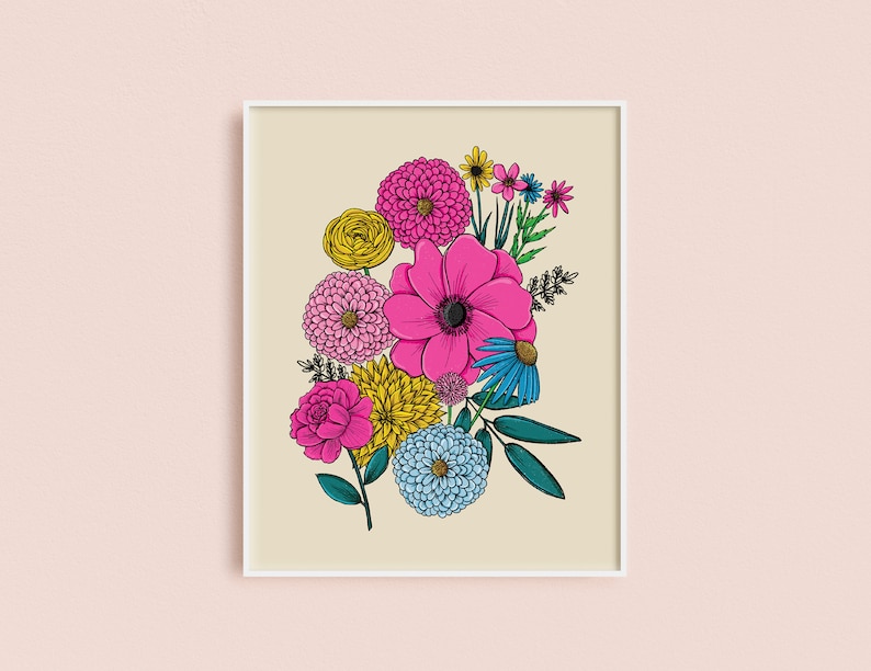 Flower Garden Illustration Botanical 8x10 Art Print Office Decor Wall Art Floral Illustration Plant Lady Gift Idea Wildflowers image 2