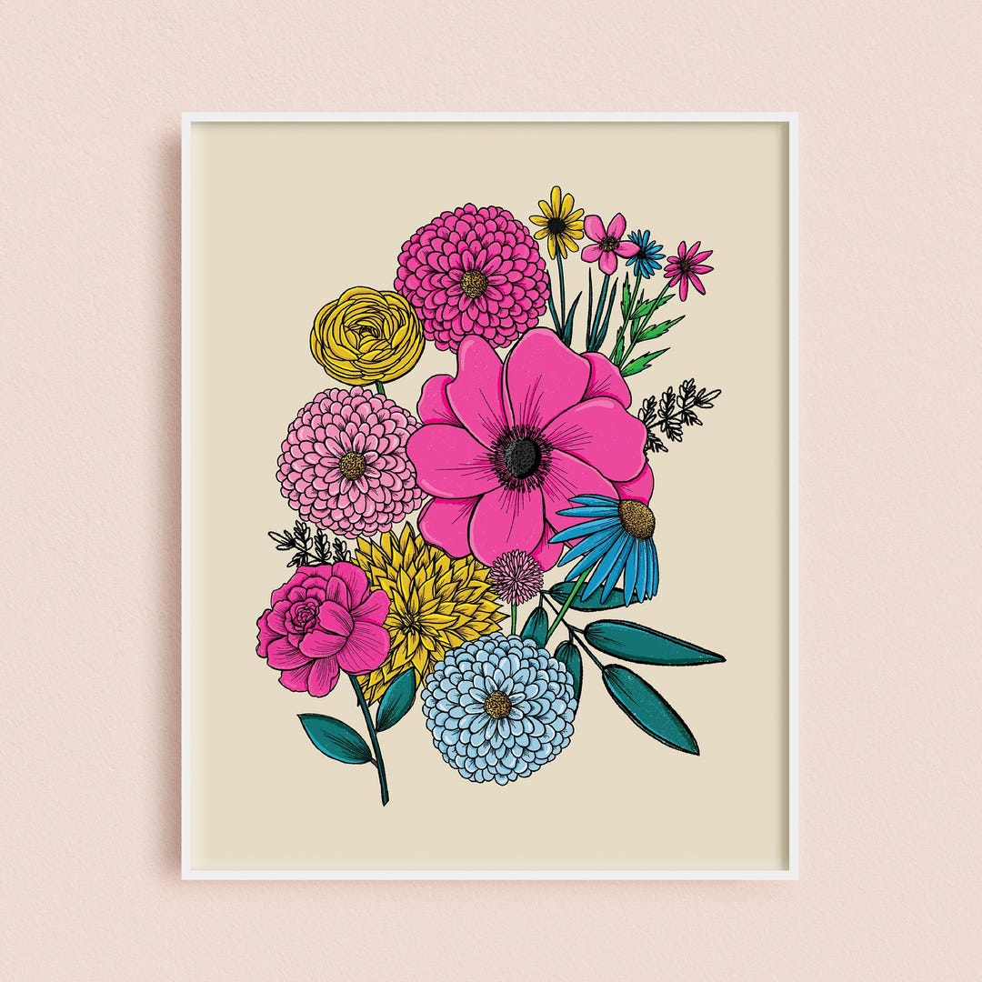 Flower Garden Illustration - Botanical 8x10 Art Print - Office Decor ...