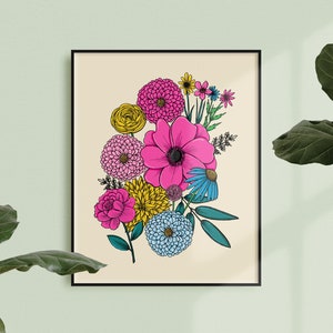 Flower Garden Illustration Botanical 8x10 Art Print Office Decor Wall Art Floral Illustration Plant Lady Gift Idea Wildflowers image 3