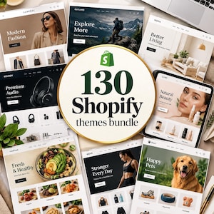 130 Shopify Themes Bundle | Premium Ecommerce Website Templates | Online Store Themes, Shopify Templates, Fashion, Beauty & Business