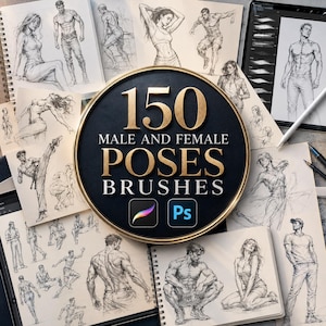 150 Male & Female Pose Brushes Procreate, Photoshop | Character Design Pose Pack, Anatomy Reference, Figure Drawing Brushes, Digital Art Too