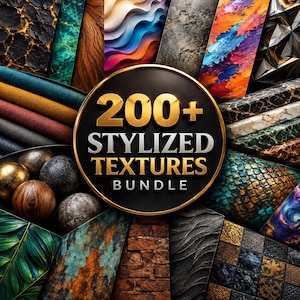 200+ stiliserade texturer | Digitalt texturpaket, grunge, abstrakt, marmor, metall, papper, trä, tyg och kreativa designtexturer