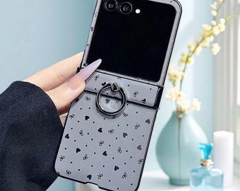 Motorola Razr Hülle: Gepunktetes Herz-Stern-Scharnierschutz mit Ringhalter