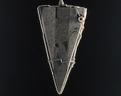 Art Jewelry Pendant, Grey Concrete, Inlaid River Rock, Wrapped in Silver and Copper Wire, Hangs on a 16.5 Silver Silk Cord