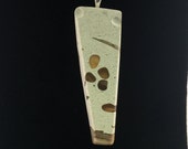 Art Jewelry Pendant, White Concrete, Inlaid River Rock and Glass, Silver Glued on Round Bail, Hangs on a 17 White Silk Cord