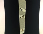 Art Jewelry Pendant, Grey Concrete, Inlaid White Concrete with Glass, Silver Glued on Round Bail, Hangs on a 17 Silver Silk Cord