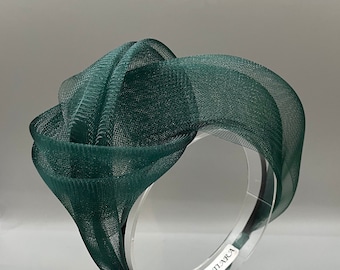 Green fascinator knotted headband, forest green headpiece for a wedding guest, mother of the bride,