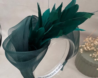 Fascinator Green Knot feather Headband - Perfect for Races or Mother of the Bride, Wedding Guest Headwear