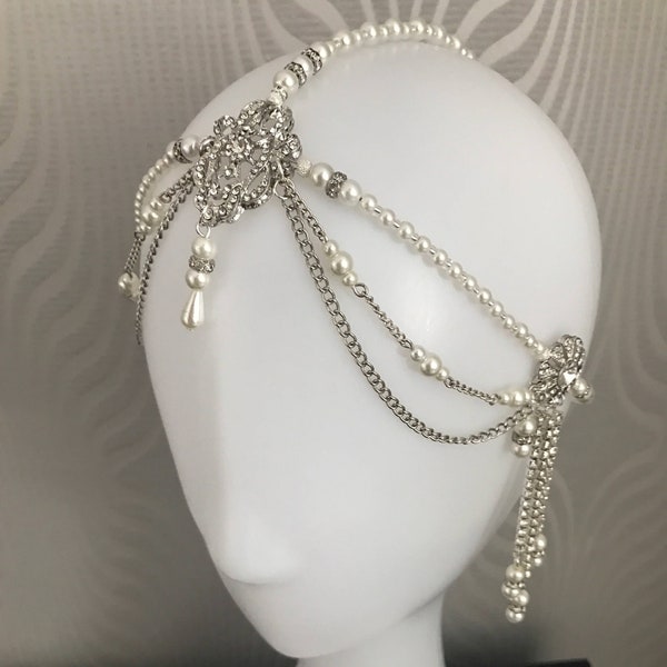 Art Deco Head Chain Headpiece, 1920s Hair Accessories, Art Deco Headband, Hair Accessory, Hair Jewellery, Flapper Headpiece