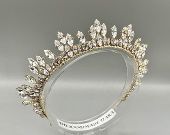 Gold Bridal Halo Crown Headband, Art Deco Headpiece, wedding headband, hair accessories