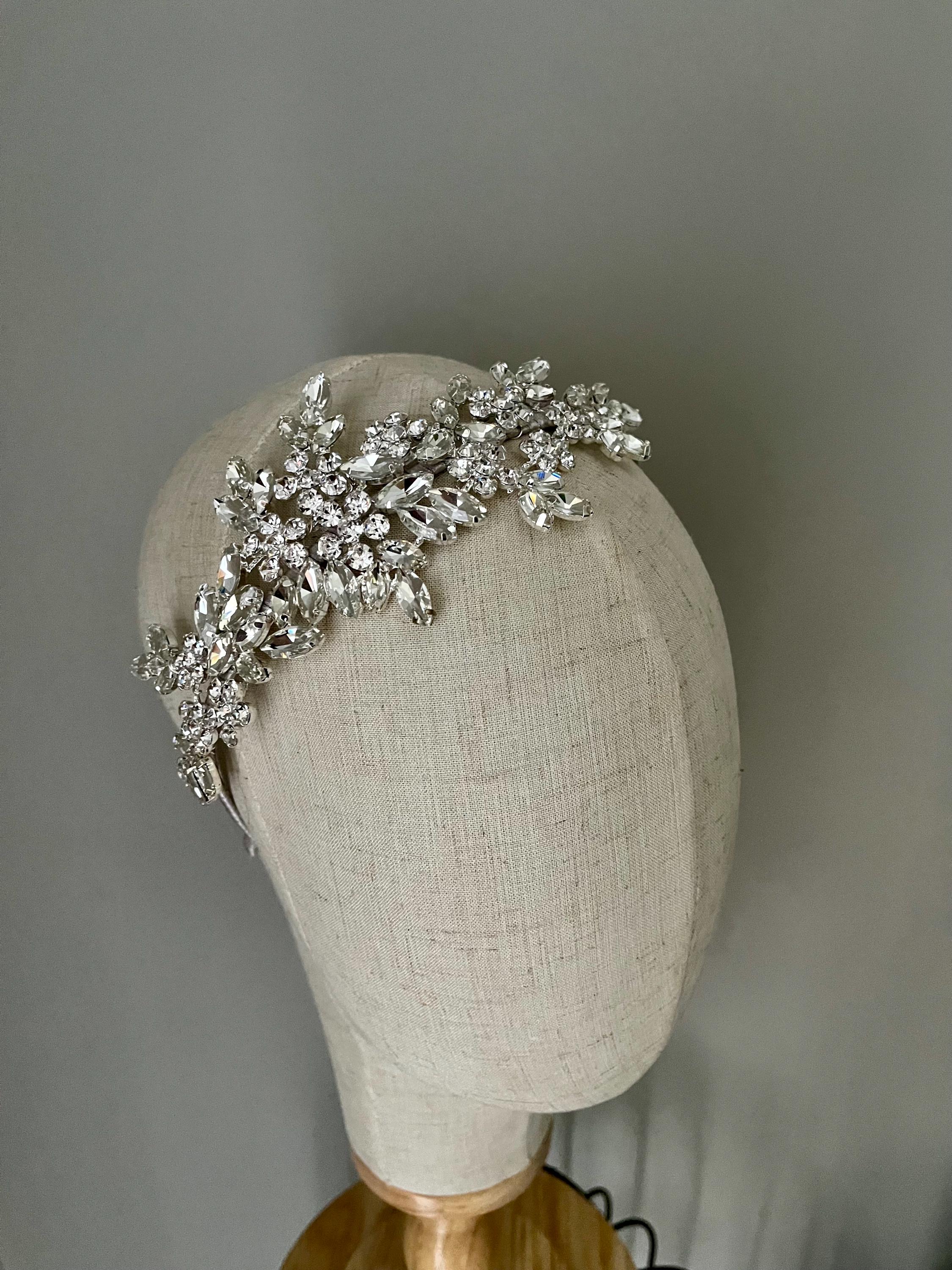 Jessica McClintock Silver Crystal Wedding Headband Glitz Sparkly Classic Swarovski Headband, Silver Bridal  main image 4