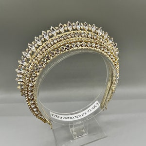 Gold Art Deco Bridal Halo Crown ,vintage inspired Wedding Tiara, Regal bridal accessory, Wedding Headband Headpiece