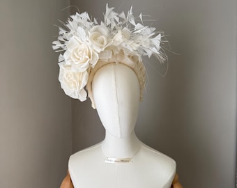 Ivory flower fascinator headband, Ascot hat, wedding, more colour options