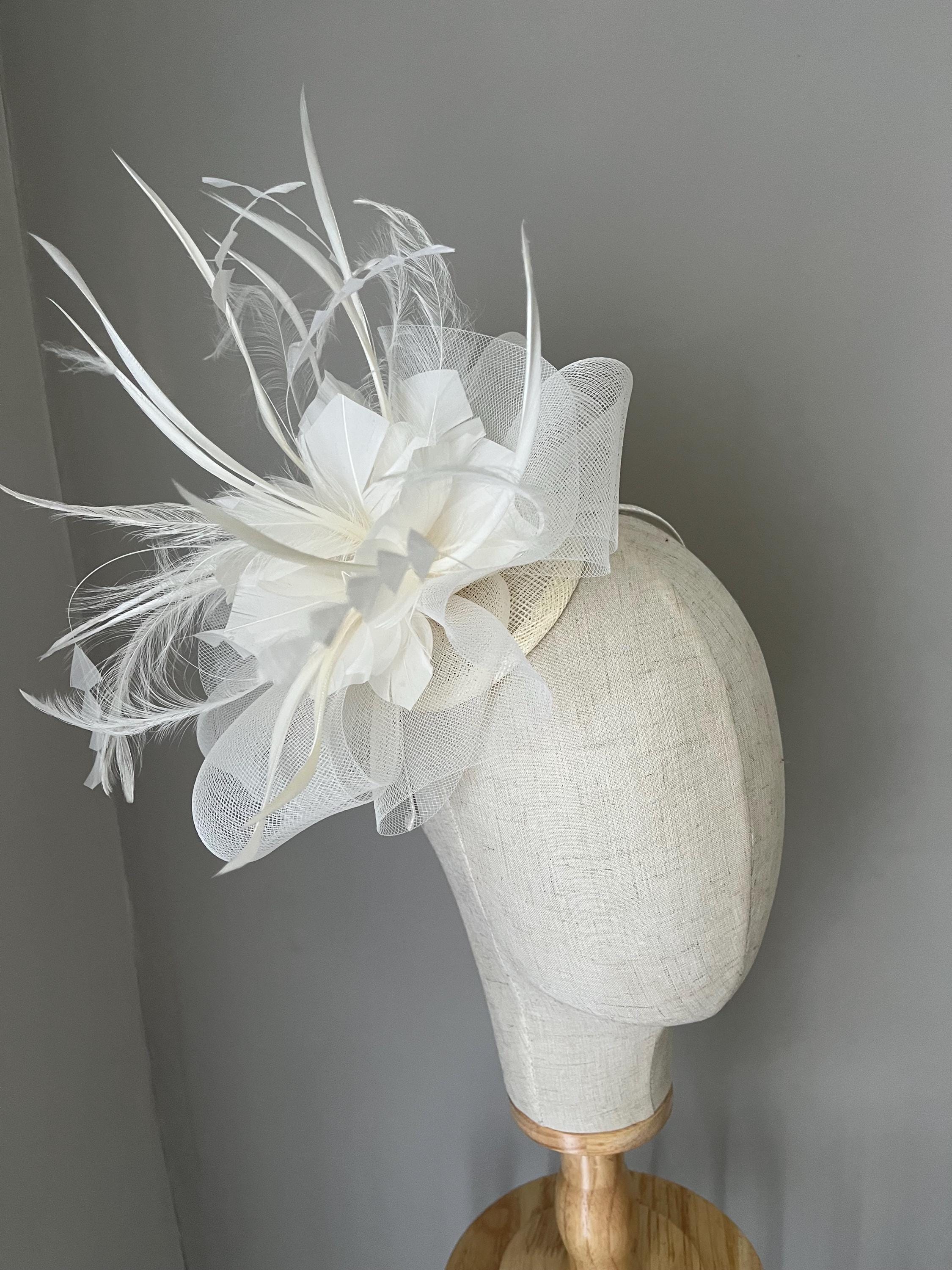 Ivory Feather Hat Fascinator Crin Headband, Wedding Races  display picture 3